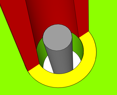 Dettaglio di principio del fascio LASER visto in sezione, divergente in uscita dal beam shaper e con impronta a “ciabella”, vuota al centro, sul pad